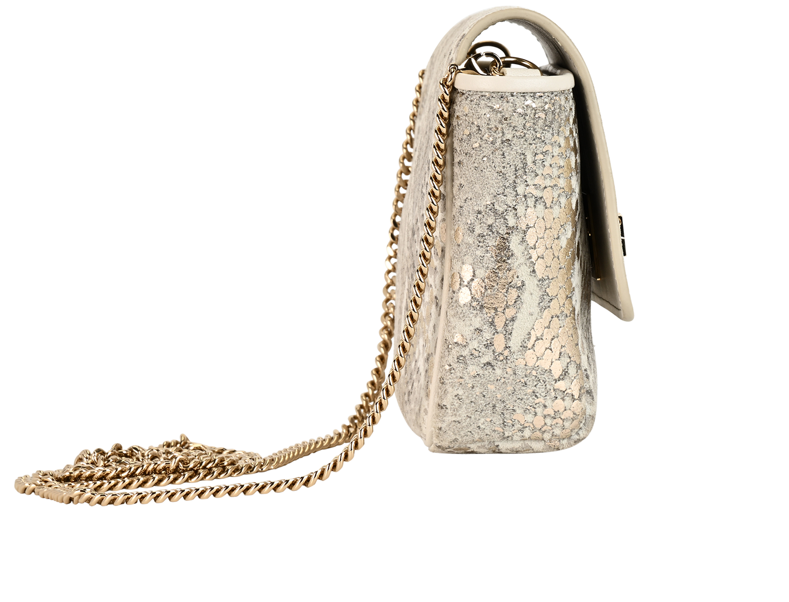 Metallic Snakeskin Printed Ruby, &pound;250, Handbags, Silver/White, Leather, Side view